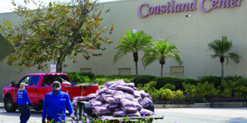 Employees of a landscaping company begin their work recently outside Coastland Center mall in Naples. Photo by Liz Gorman