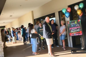 Patrons standing in line for the opening of Barnes & Noble in Naples.