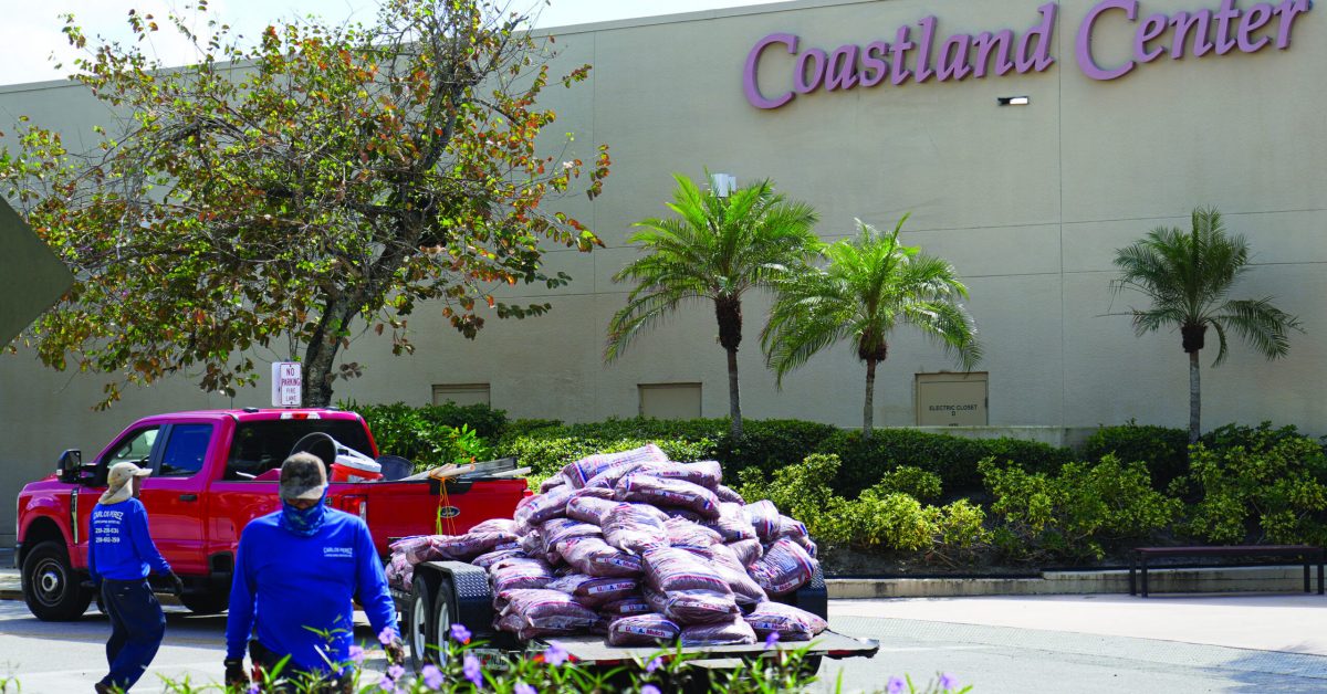 Employees of a landscaping company begin their work recently outside Coastland Center mall in Naples. Photo by Liz Gorman