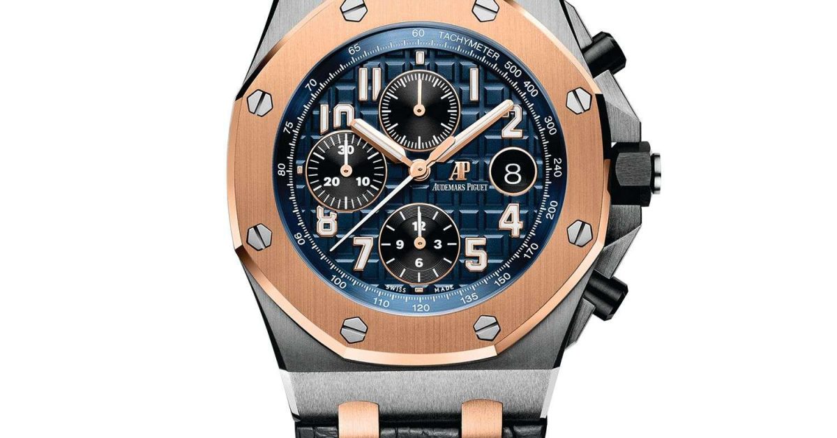 Audemars Piguet Royal Oak Offshore Selfwinding Chronograph Stainless Steel Blue Dial Rose Gold Bezel & Leather Strap_49k