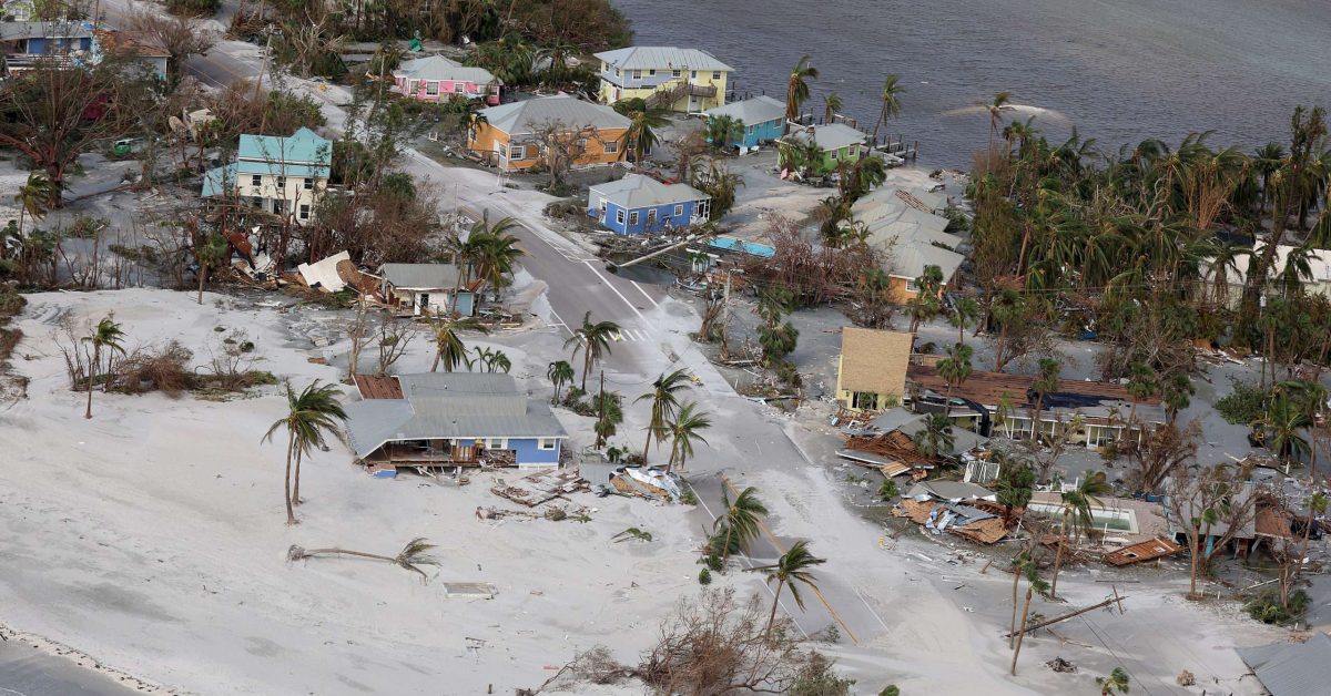 SANIBEL, FLORIDA - SEPTEMBER 29: In this aerial view, homes show some damage after Hurricane Ian passed through the area on September 29, 2022 in Sanibel, Florida. The hurricane brought high winds, storm surge and rain to the area causing severe damage. (Photo by Joe Raedle/Getty Images)