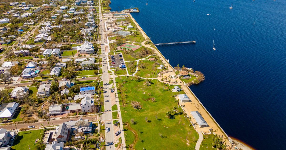 Aerial drone shot of Charlotte County residential real estate.